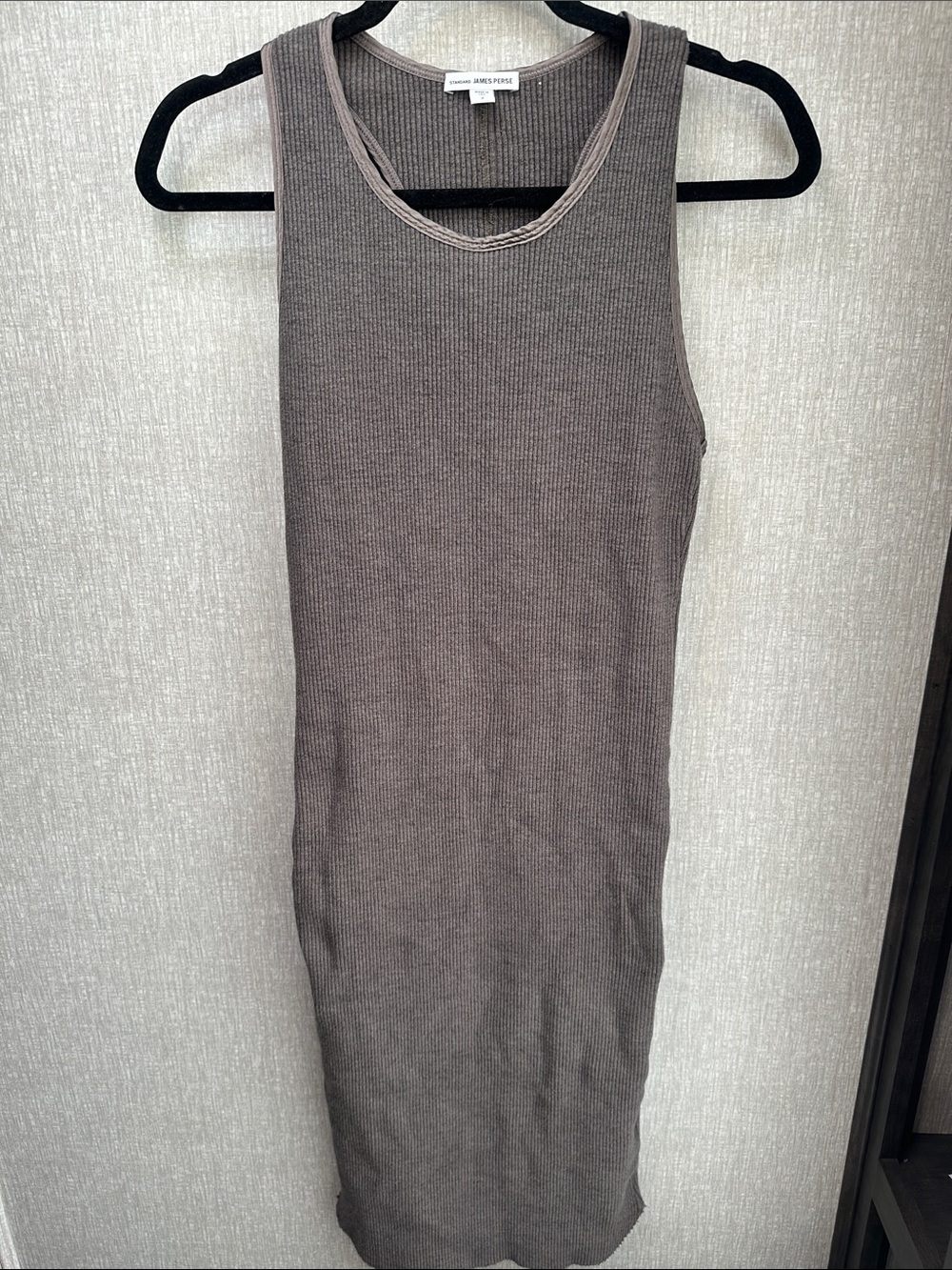 James Perse Ribbed Sleeveless Midi Dress — Taupe Gray